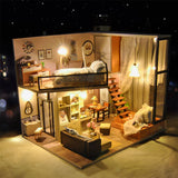 Children Handmade 3D Wooden Doll House LED Light