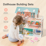 Big Wooden Dollhouse with Furniture Doll House Play Set