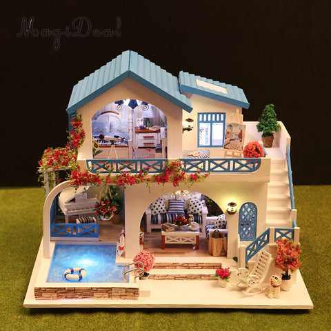1:24 Scale DIY Handcraft Miniature Project Kit Wooden Dolls House Model Sidi Bou Said Town Home Display Collectibles