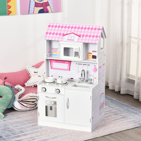 Qaba 2 in 1 Multifunctional Kids kitchen Doll House with Accessories