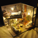 Children Handmade 3D Wooden Doll House LED Light