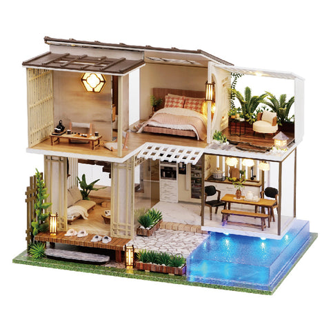 DIY Wooden House Assemble Dollhouse Kit Wooden Miniature Doll Houses Miniature Dollhouse Toys with Furniture Gift