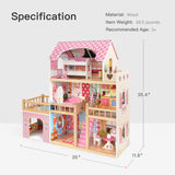 Dollhouse, Toy Family House with 7 pcs Furniture, Play Accessories